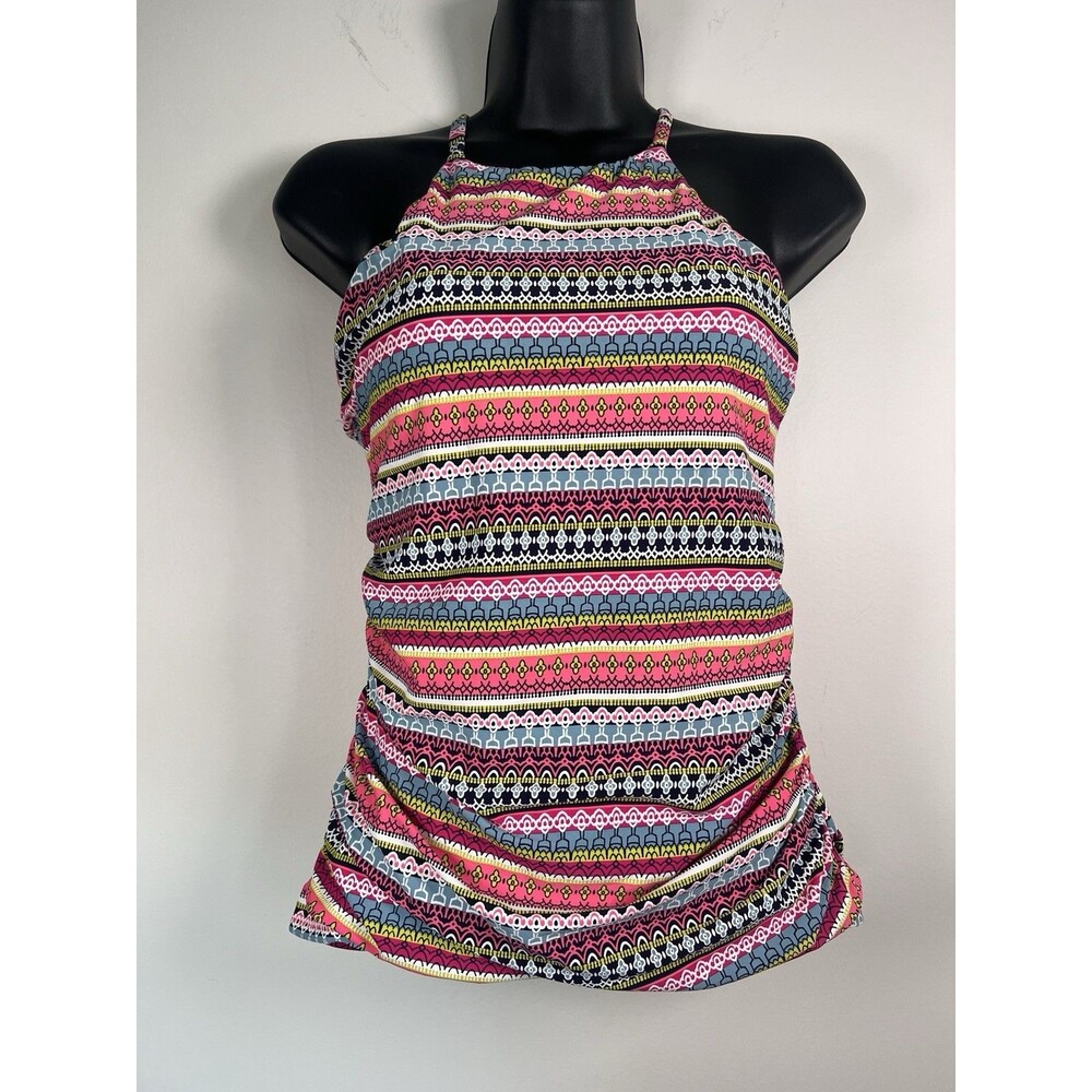 Anne Cole Swimsuit Bikini Tankini Top Size M High Neck Multi